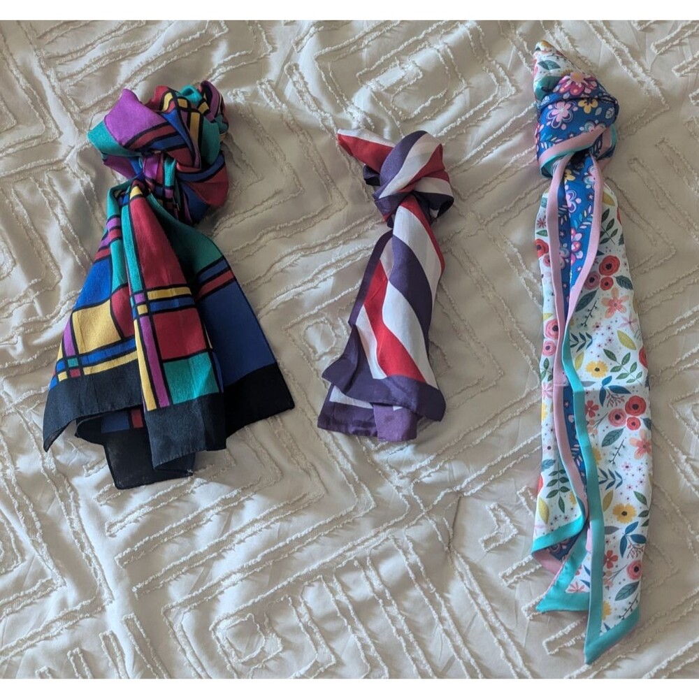 Vintage-Inspired & Floral Silk-Feel Scarf Lot - Set of 3 cottagecore boho purse